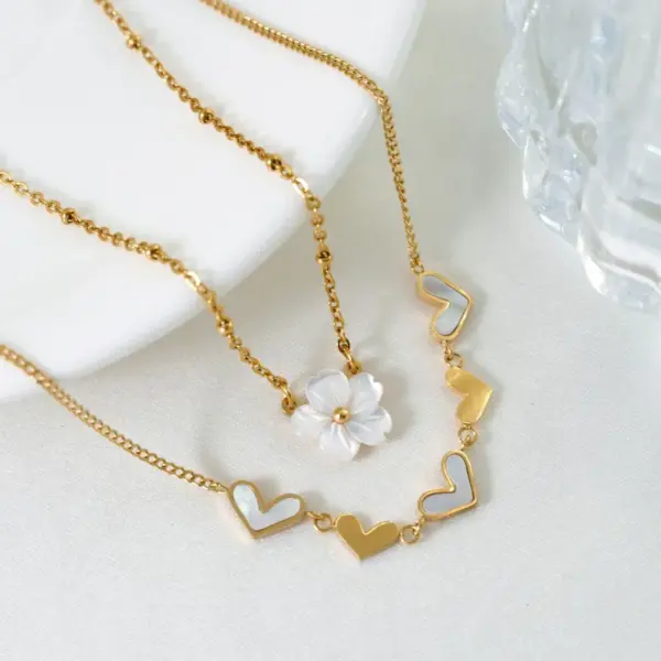 304 Stainless Steel Flower Patchwork Pendant Necklace