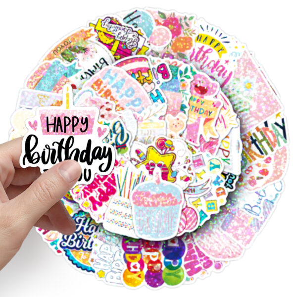 Wholesale 50 Glitter Laser Happy Birthday Stickers