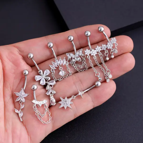 1 Piece 316 Stainless Steel Zircon Belly Rings Star Flower Butterfly Unisex