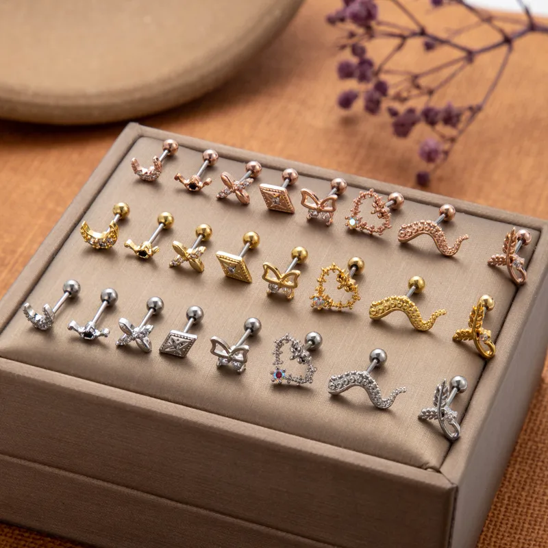 Wholesale 1 Piece Ear Cartilage Rings & Studs Vintage Style French Style Simple Style Moon Heart Shape Butterfly 316L Stainless Steel Copper Waterproof Non Tarnish Surgical Steel Zircon