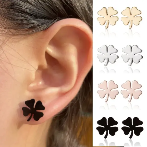 PVD Coated 18K Gold Real Gold Plated Four Leaf Clover 304 Stainless Steel Fashion Waterproof Non Tarnish Ear Studs