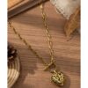 Wholesale Cross-Border Retro Gold Tang Grass Pattern Love Hollow Pendant Necklace Women's Light Luxury Fashion Temperament Niche Design