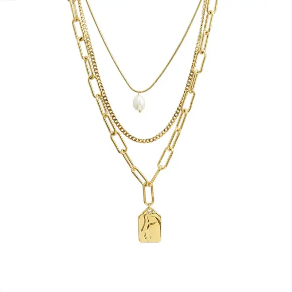 Wholesale PVD Coated Real Gold Plated 18K Gold Geometric 304 Stainless Steel Fashion Waterproof Non Tarnish 304 Stainless Steel Necklace