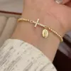 18K Gold Plated Copper Plated Cross Saint Benedict Virgin Mary Elegant Religion Classic Style Ball Chain Bracelets Drawstring Bracelets For Unisex