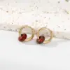 Wholesale 1 Pair Fashion Round 201 Stainless Steel Natural Stone Earrings