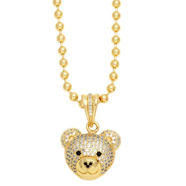 Wholesale Hip-hop Streetwear Bear Copper 18k Gold Plated Zircon Pendant Necklace In Bulk