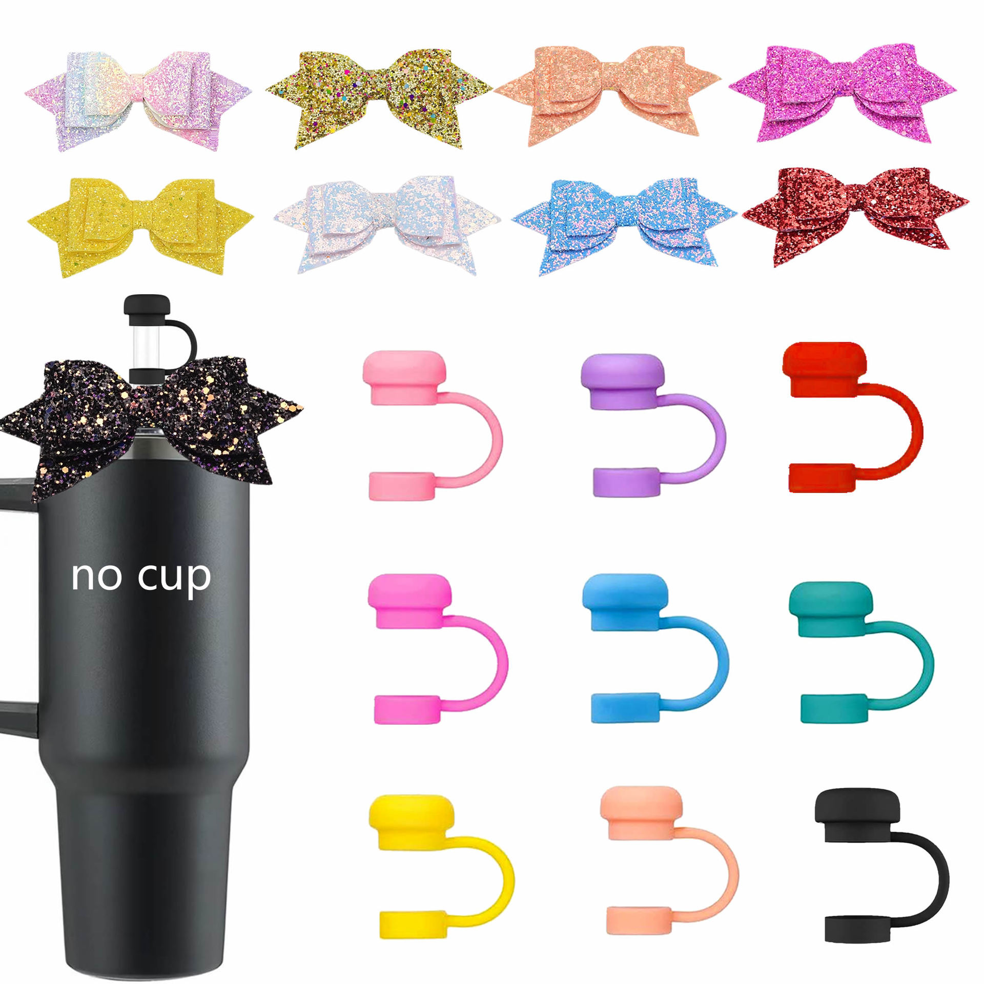 Wholesale Ice c straw cap Amazon explosion c bow decoration solid color food silicone straw sle