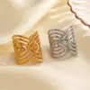 Wholesale Ion Plating (IP) 18K Gold Plated Lines 304 Stainless Steel Artistic Waterproof Non Tarnish Open Rings