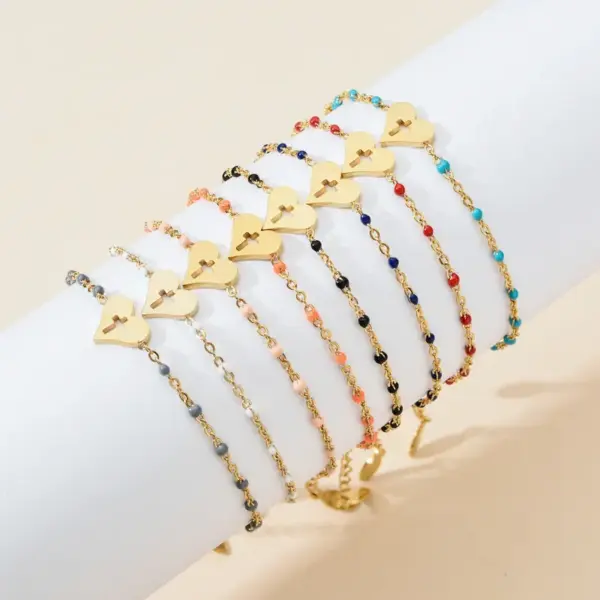 Wholesale Lady Heart Shape Stainless Steel Enamel Bracelets