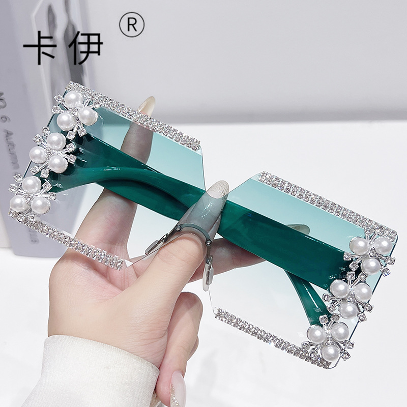 Wholesale New frameless generous frame personalized party sunglasses INS cross-border wholesale diamond sunglasses sunglasses