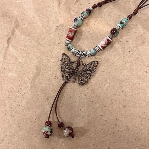 Wholesale Ceramic Necklace New Chinese Ethnic Style Retro Ceramic Butterfly Beaded Clavicle Chain High-End Niche Versatile Gift