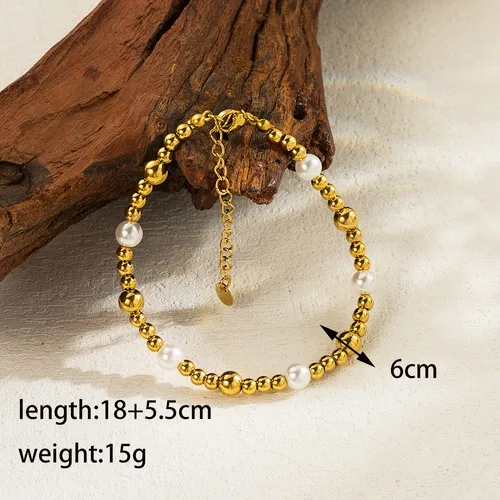 Wholesale Simple Style Round Stainless Steel Imitation Pearl Plating 18k Gold Plated Bracelets Necklace