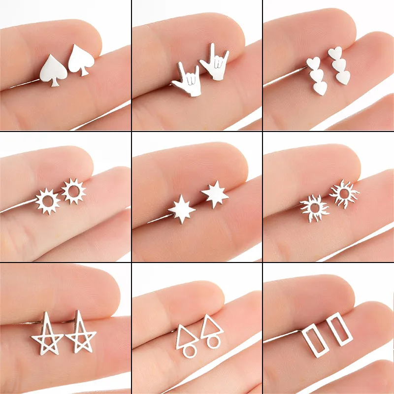Wholesale PVD Coated Real Gold Plated Geometric Heart Stainless Steel Simple Style Waterproof Non Tarnish Ear Studs
