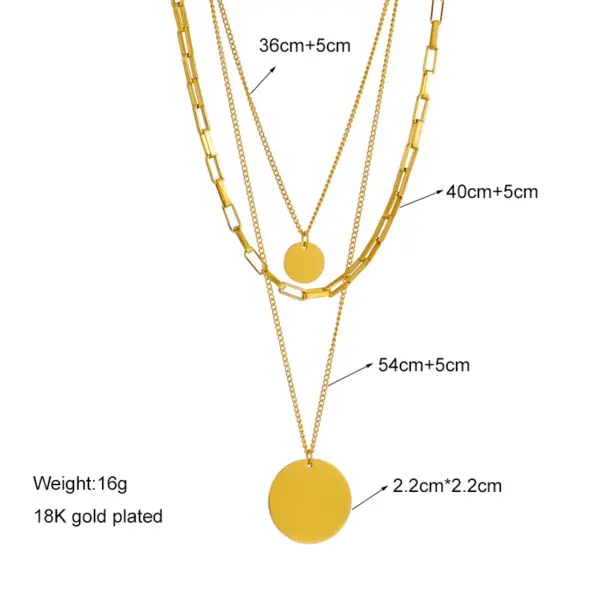 PVD Coated 18K Gold Plated Round Stainless Steel Retro Punk Waterproof Non Tarnish 304 Stainless Steel Layered Necklaces