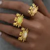 Wholesale Ion Plating (IP) Real Gold Plated 18K Gold Crab 304 Stainless Steel Cat's Eye Stone Vacation Marine Style Waterproof Non Tarnish Open Rings