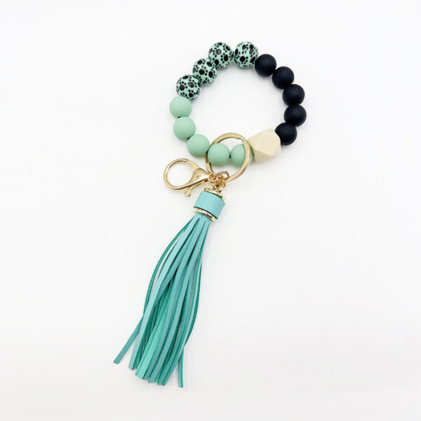 Wholesale silicone tassel beaded bag accessories Wristlet Keychain