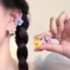 Wholesale Summer graffiti ~ color flower ear clip women's 2024 new earrings without earholes dopamine sweet temperament earrings