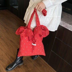 Wholesale 2025 Spring and Summer New Korean Style Polar Dot Cloth Bag Shoulder Bag Fairy Style Ruffle Handbag Women's Holiday Chiffon Bag