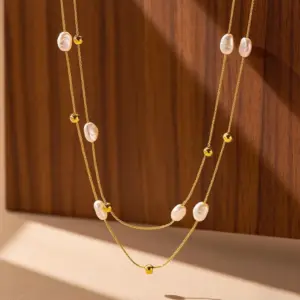 X01074-Oblate Pearl-Necklace- Gold