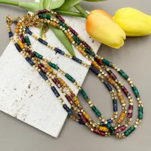 Wholesale Jewelry Fashion Geometric 304 Stainless Steel Natural Stone Haematite Natural Stone Beads Gold Plated Plating Stainless Steel Necklaces