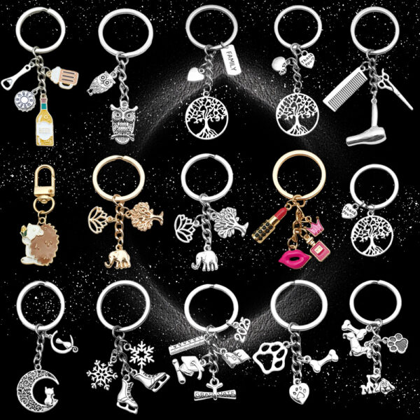 Wholesale Cross-border Amazon New Ancient Silver Drop Oil Key Accessories Creative Bag Keychain Jewelry Pendant Factory