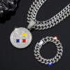 Wholesale Hip-Hop Diamond Round Men's Necklace Cuban Chain Bracelet Three-Piece Set