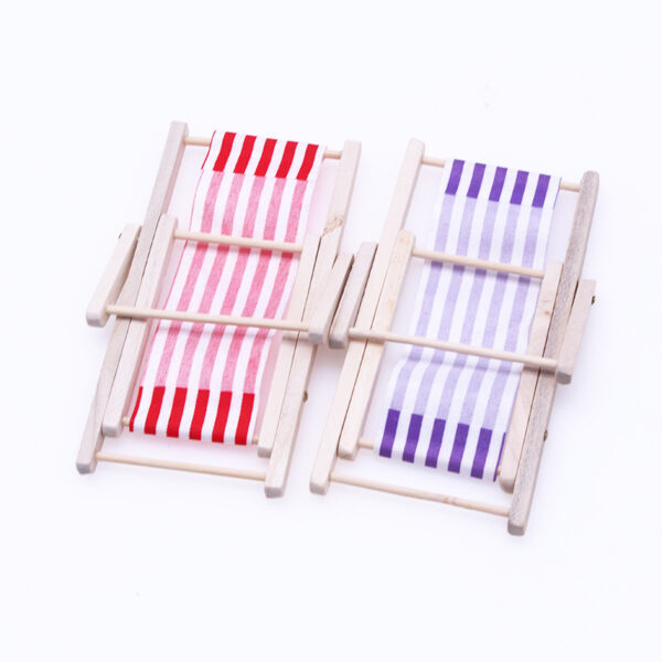 Wholesale Dollhouse Doll House Wooden Beach Chair Model Mini Furniture Outdoor Lounge Chair Miniature Scene Accessories