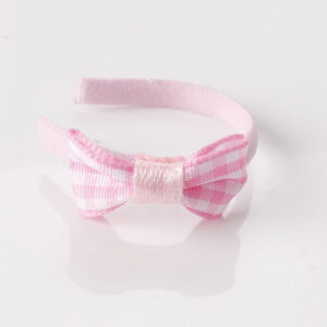 Small bow pink and white plaid headband