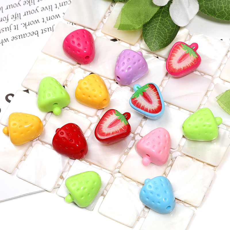 Wholesale Creative colorful 3D strawberry and apple ft beaded cartoon high-value loose beads DIY mobile phone chain jewelry aessories