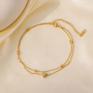 Qyb5041 Double Layer Bead Heart-Shaped Anklet / Gold
