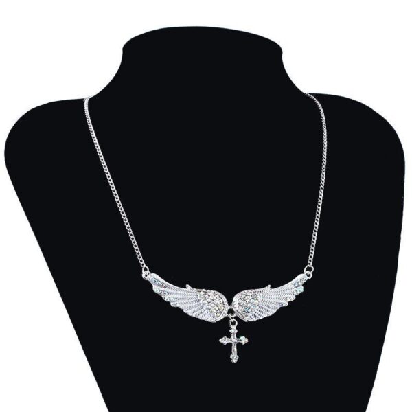 Wholesale Cross-border European and American New exaggerated fashion angel wings pendant necklace diamond wings cross temperament necklace
