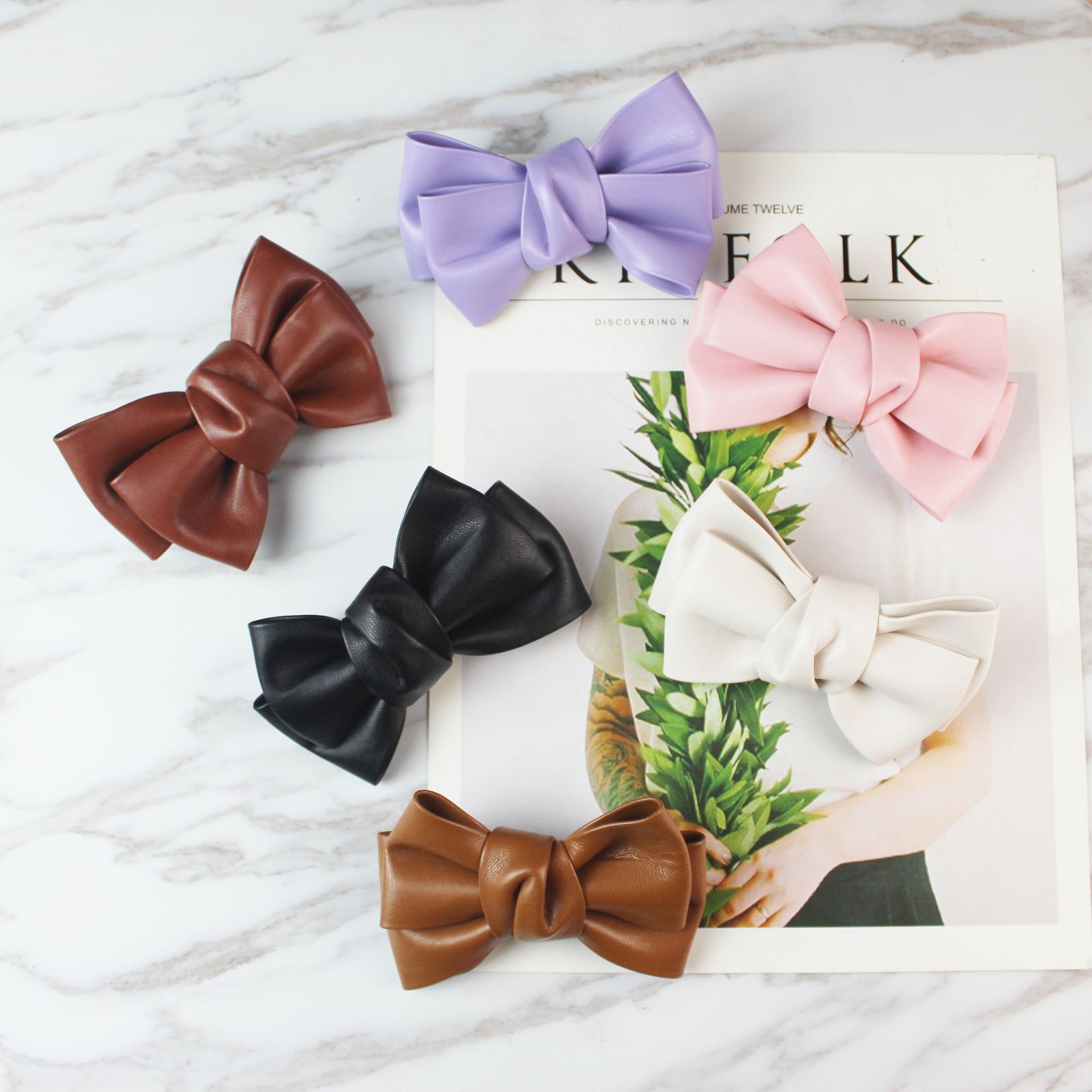 Wholesale Leather bow hair aessories hairpin girls' hairpin