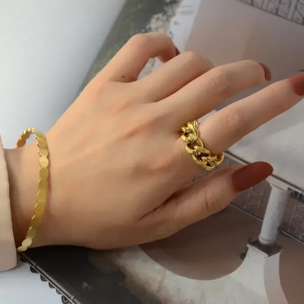 Wholesale PVD Coated Real Gold Plated 18K Gold Geometry 304 Stainless Steel Fashion Waterproof Non Tarnish Open Rings