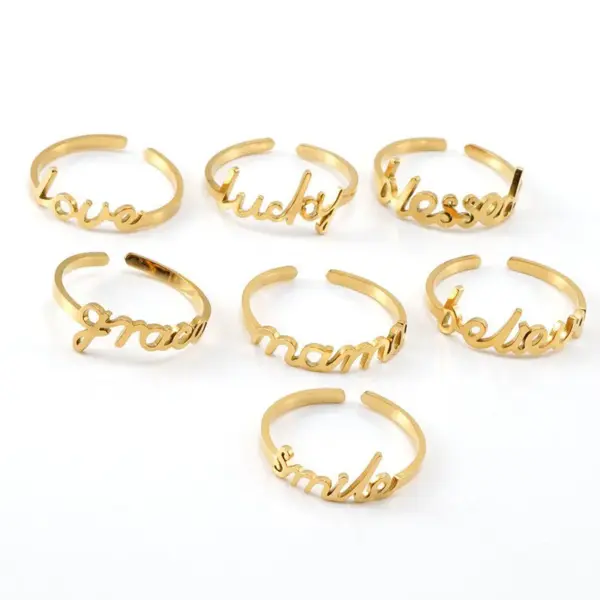 Wholesale Jewelry Fashion Letter 304 Stainless Steel 18K Gold Plated Stainless Steel Rings