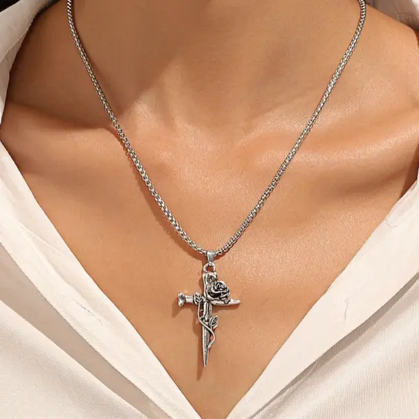 Wholesale Stainless Steel Copper Metal IG Style Plating Inlay Cross Rhinestones Zircon Artificial Pearls Necklace
