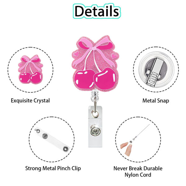 Wholesale New Acrylic Pink Bow Retractable and Rotatable Badge Reel Medical Lady Id Buckle Easy-Pull Buckle