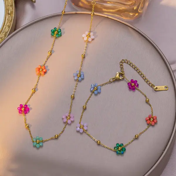 Wholesale Jewelry Elegant Modern Style Flower Titanium Steel Plating Cable Chain Bracelets Necklace