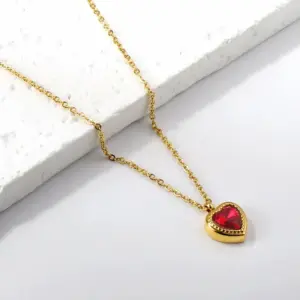 Red Heart-Shaped Diamond Pendant Necklace