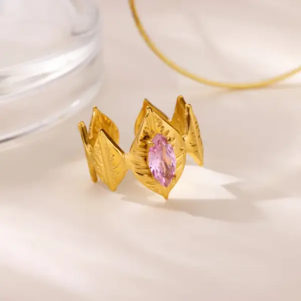 18K Gold Plated 304 Stainless Steel Vacuum Electroplating (In Furnace) Zircon Heart-shaped Flower Medical Steel Hypoallergenic Open Ring Beautiful Ring Valentine's Day Gift Jewelry