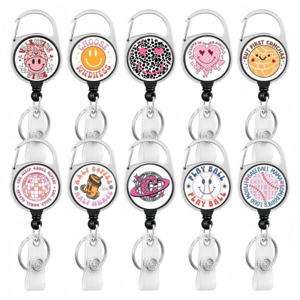 Wholesale Cross-border small fresh flower drop glue patch zinc alloy retractable easy-to-pull nurse ID card badge clip ID buckle