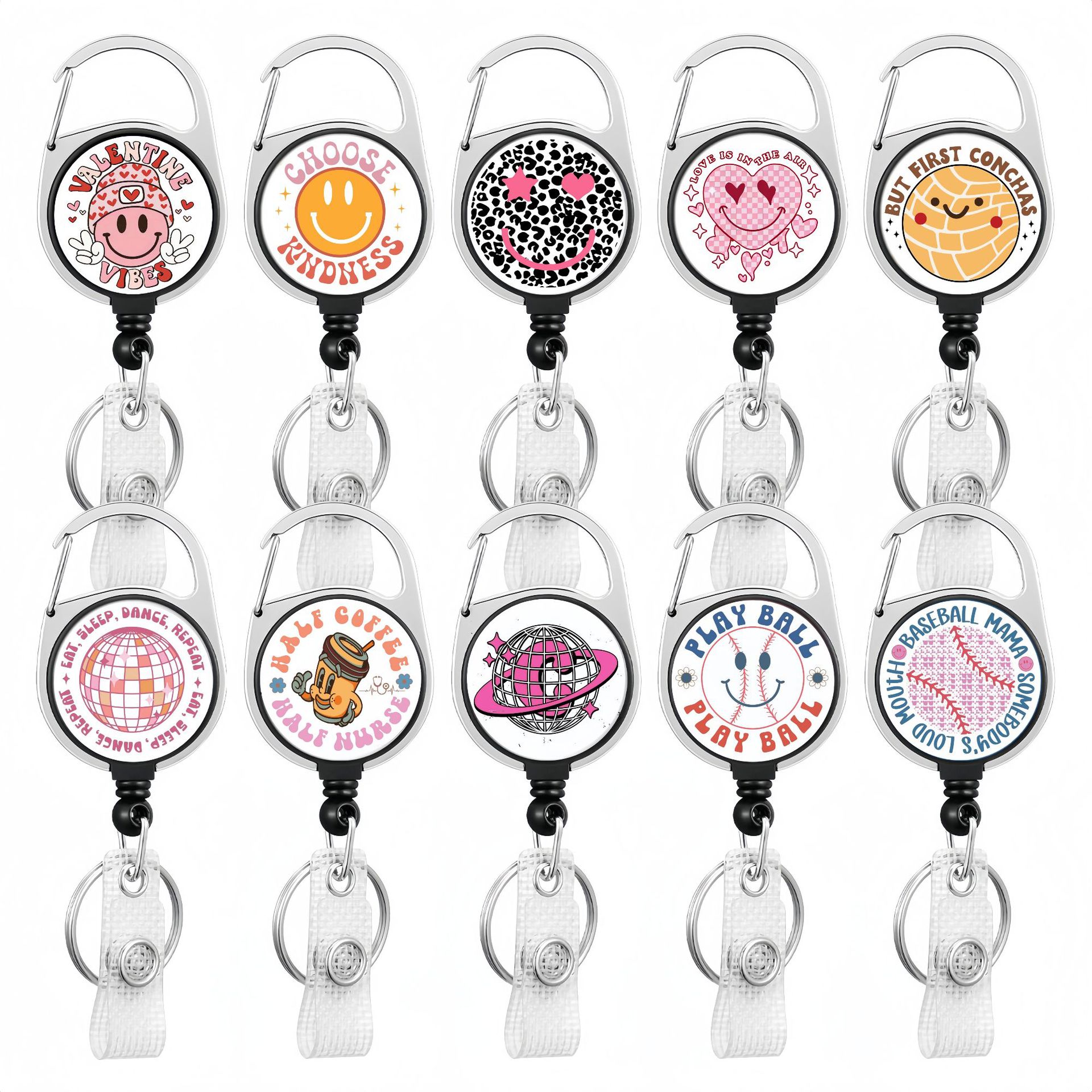Wholesale Cross-border small fresh flower op glue patch zinc alloy retractable easy-to-pull nurse ID card badge clip ID buckle