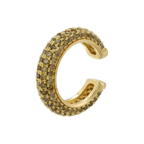 Wholesale 1 Piece Elegant Luxurious Shiny C Shape Plating Inlay Copper Zircon 18k Gold Plated Ear Cuffs