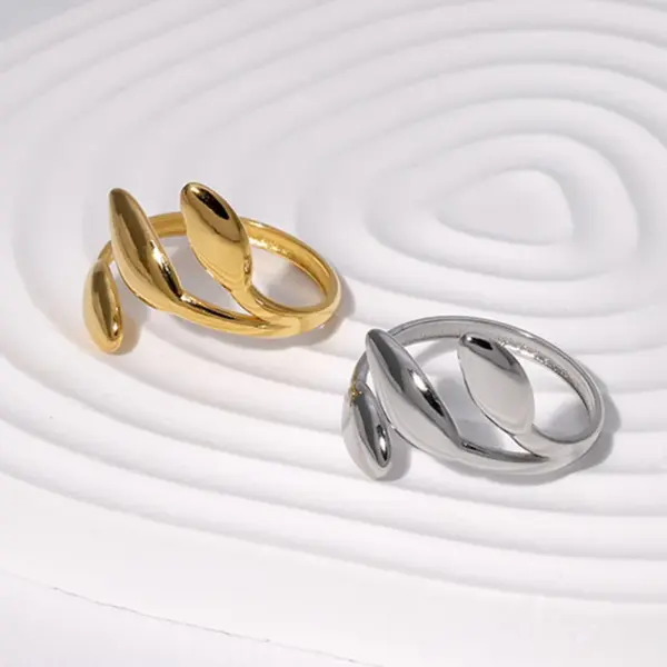 Wholesale PVD Coated Real Gold Plated Leaf Stainless Steel Simple Style Waterproof Non Tarnish Rings