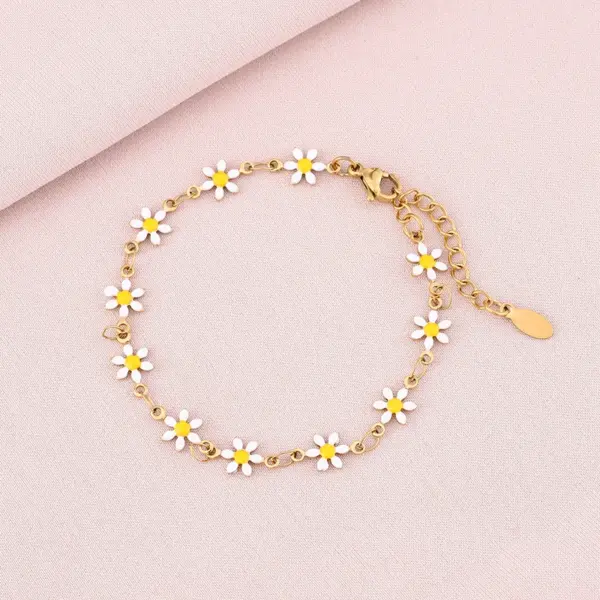 Wholesale Water Plating 18K Gold Plated Flower Stainless Steel Basic 304 Stainless Steel Bracelets