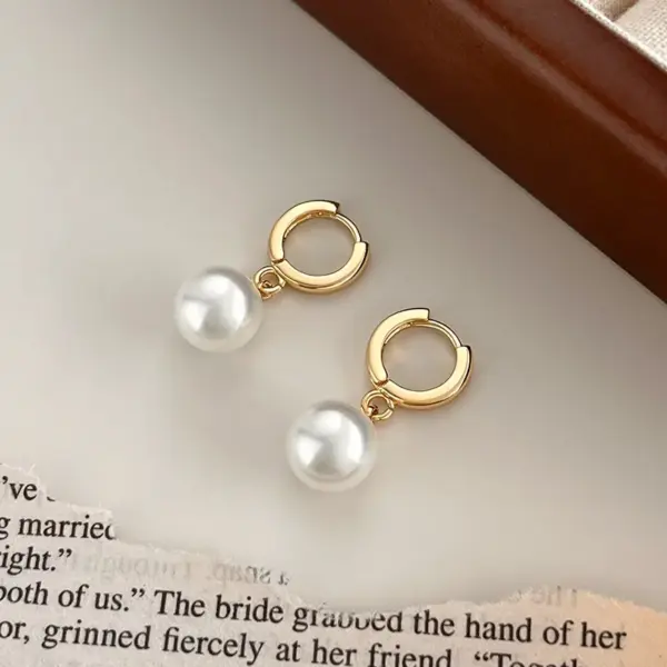 Wholesale PVD Coated Real Gold Plated 18K Gold Pearl 304 Stainless Steel Plastic Waterproof Non Tarnish Drop Earrings