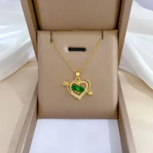 E206 Green Titanium Steel Chain Copper Pendant