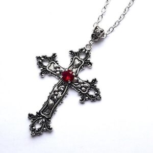 Wholesale Amazon Cross-border Creative Flower Pattern Cross Diamond Necklace Gothic AliExpress Amazon wish Europe and America