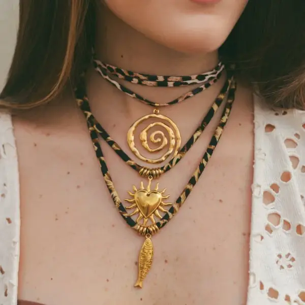 304 Stainless Steel Sunflower Starfish Conch PVD Coated Rhinestones Real Gold Plated Exaggerated Cool Style Waterproof Non Tarnish Surgical Steel Cord String Lobster Trigger Clasp Closure Gold Pendant Necklace