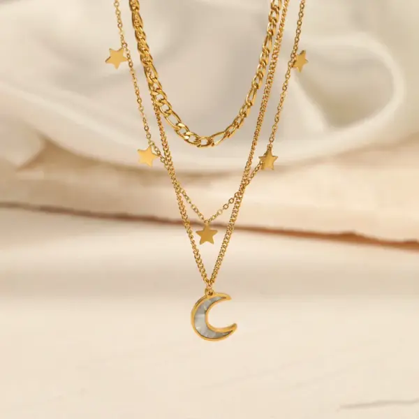 Wholesale Jewelry Fashion Star Moon 304 Stainless Steel Plating Stainless Steel Necklaces
