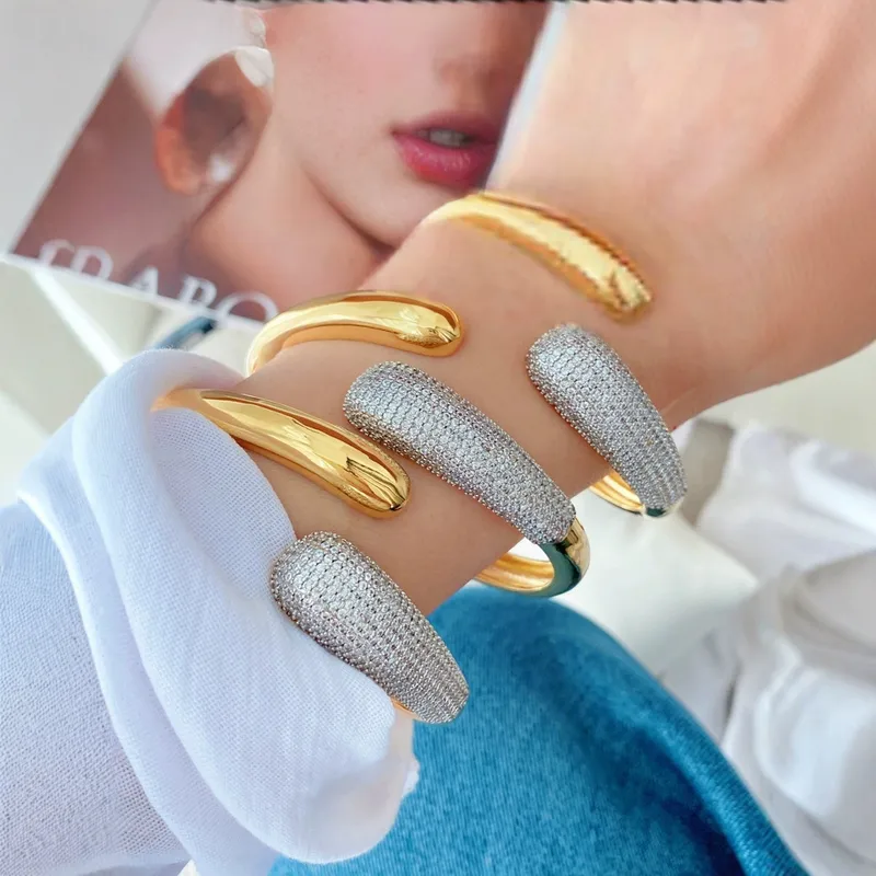 Wholesale Jewelry IG Style Water Droplets Copper Zircon 18K Gold Plated Mixed Metal Plating Inlay Rings Bracelets